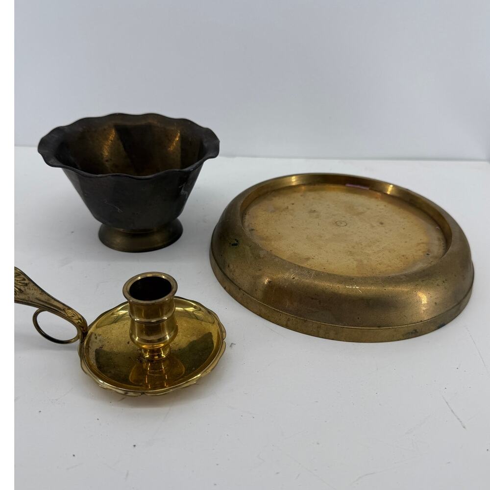 Misc Brass Decor Lot 3 Gallery Originals Candle Holder 7 Inch Candle Base Bowl